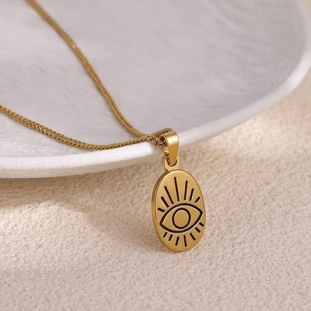Gold Evil Eye Pendant Necklace 18K Gold Plated Stainless Steel Protection‎ Charm